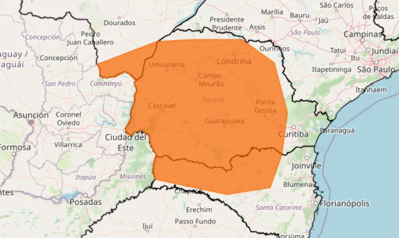o mapa mostra as áreas em alerta para tempestade